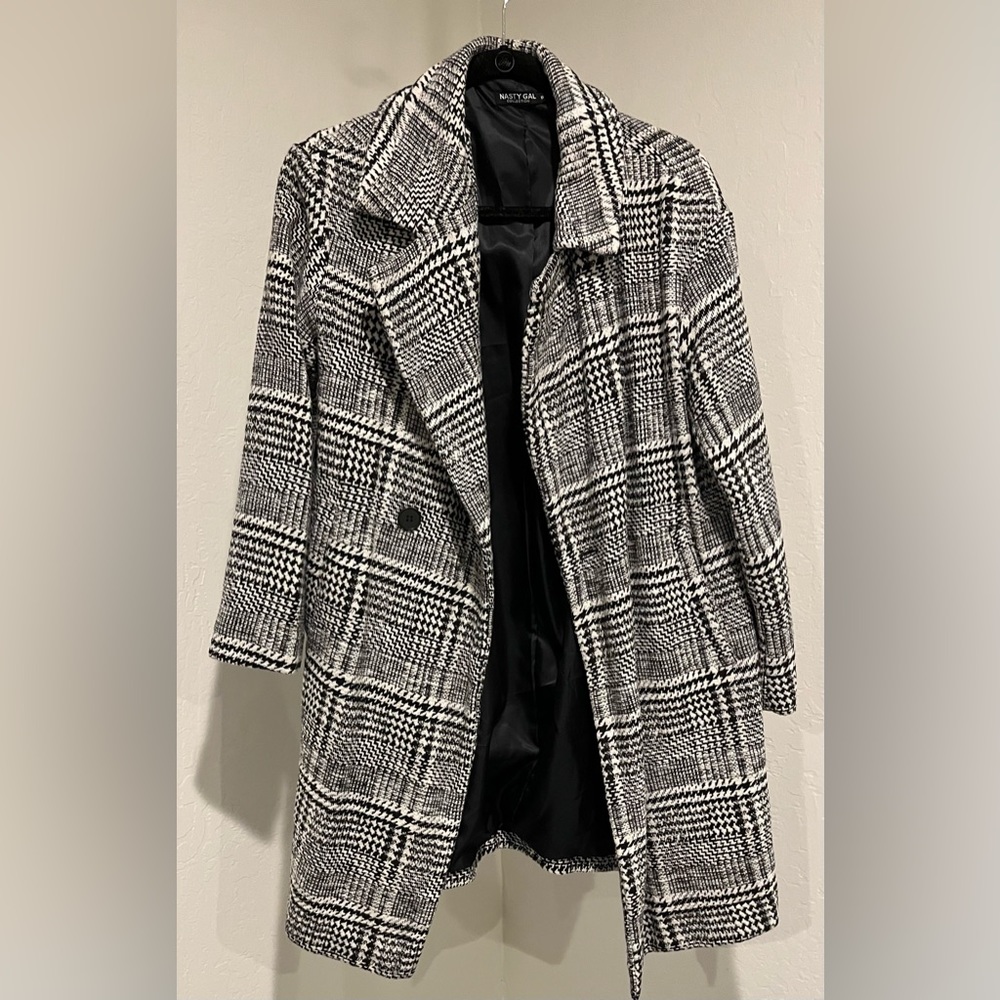 Nasty Gal Black & White Plaid Coat